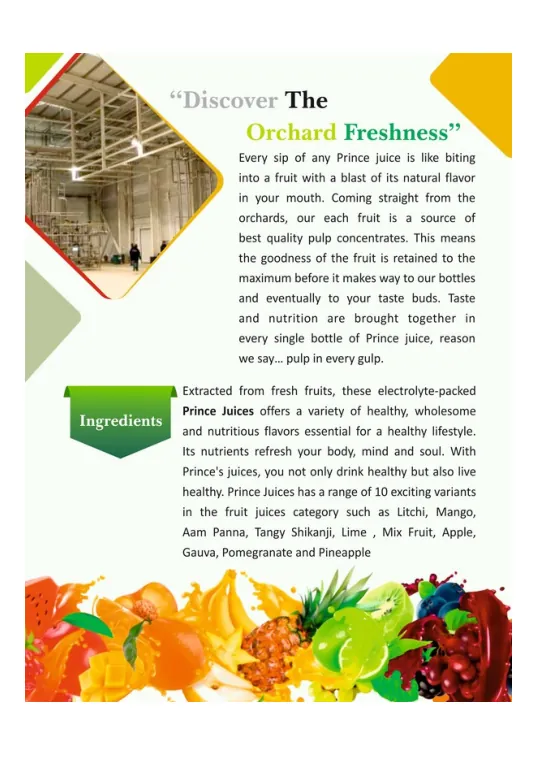 Prince catalogue page describing fruit drink range